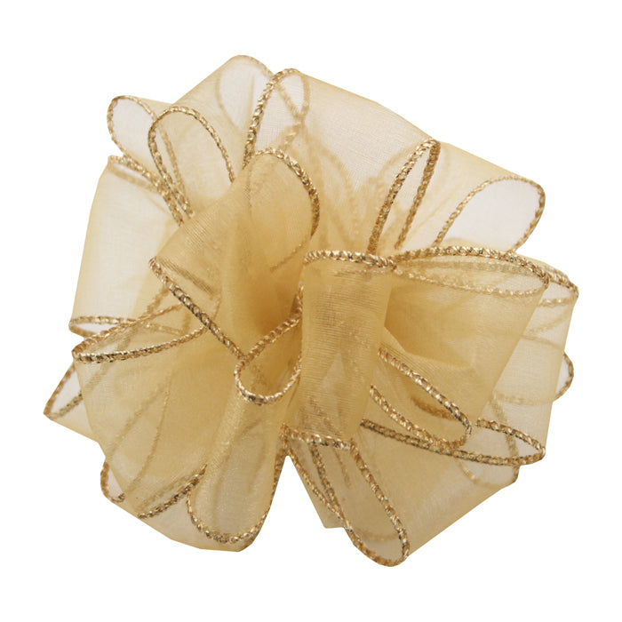 Cinta de alambre Sheer Essence - Borde dorado/dorado - 1,5 pulgadas x 50 yardas