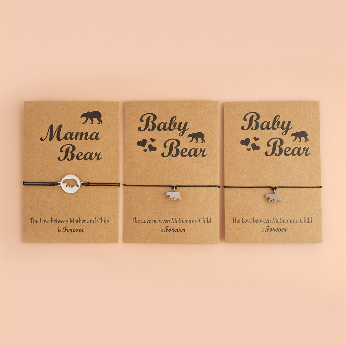 Pulseras de cordón encerado "Mamá Bebé Oso" - Juego de 3 piezas unisex (aprox. 18 a 30 cm) - China