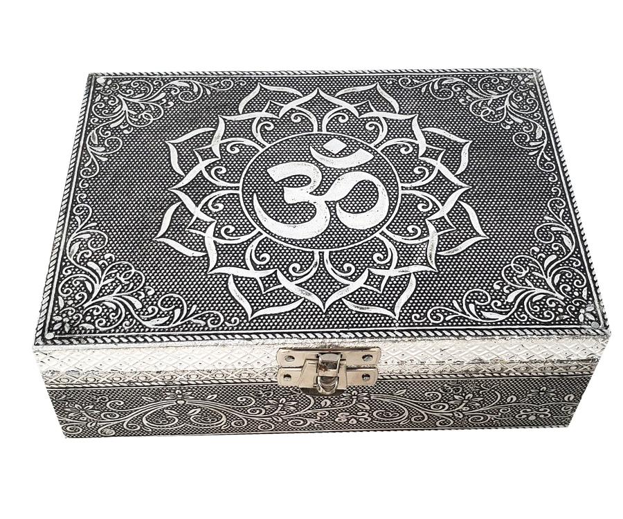 OM Box - Carved METAL Over Wood - 4.75 x 6.75 inch - NEW1221