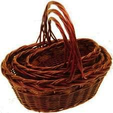 Set of 3 - Oval Willow & Rope Baskets - Wine