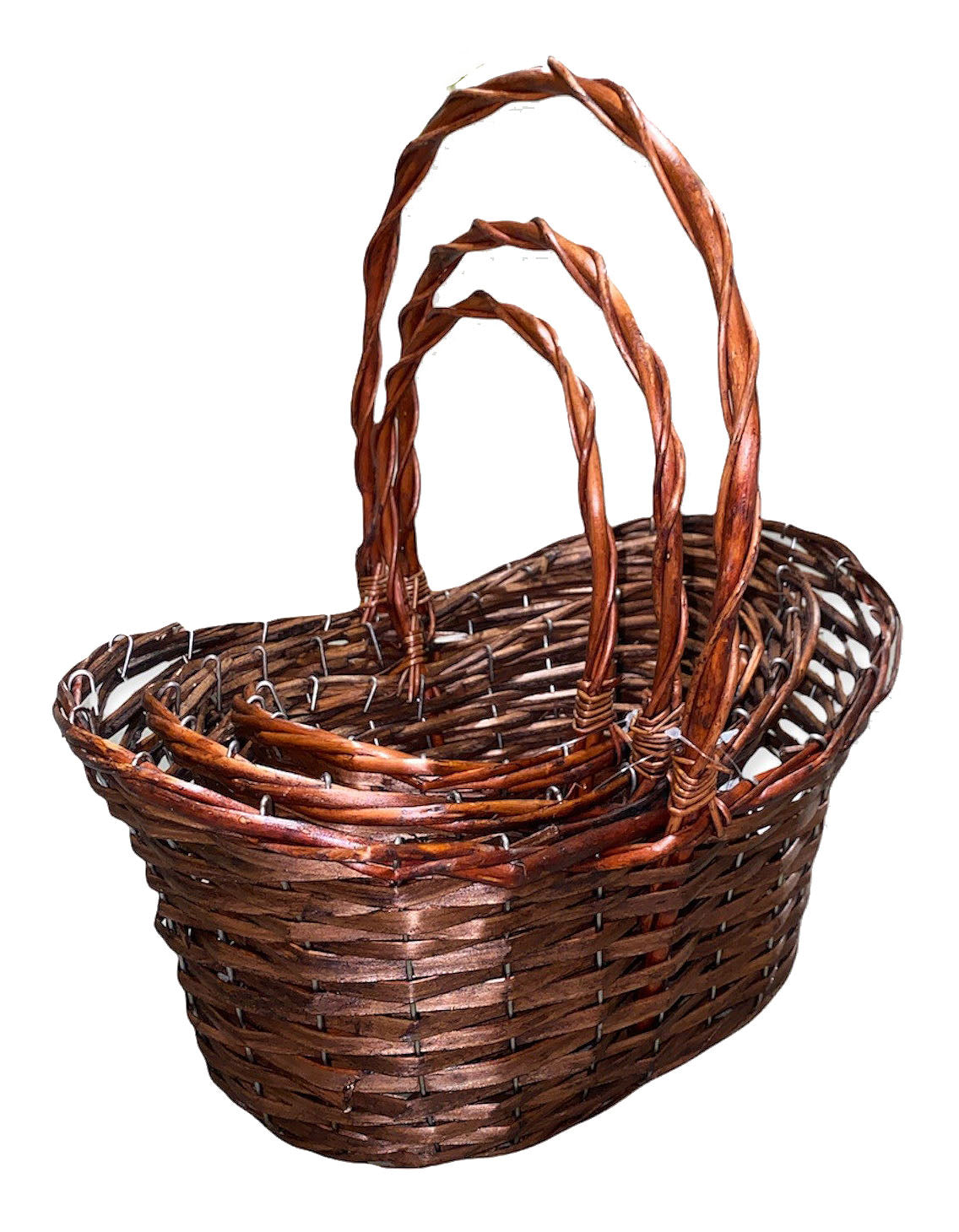 Set of 3 Oval Split Willow Baskets - LG 14 x 10 x 6 inch deep - NEW222 - Large 35x25x15 cm - 
Medium 30x20x13 cm - 
Small 25x15x11 cm