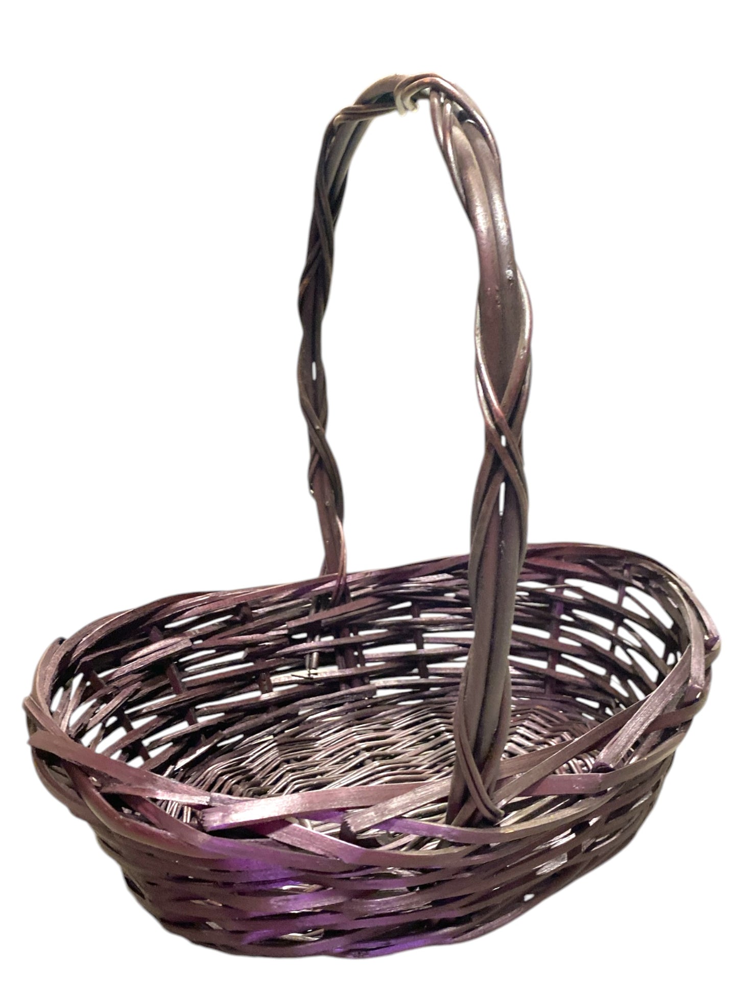 Oval Willow Baskets - Wine - Medium - 14.25 x 11 x 4.25 to  5 deep x 14 inch handle - Fits 25x30 Basket Bag