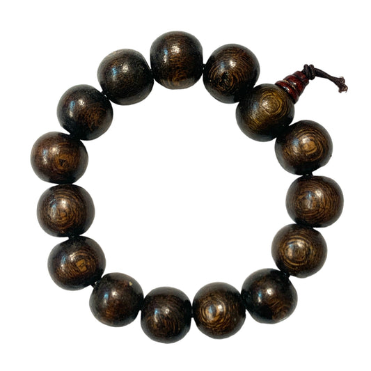 Wrist Mala, Wood, Buddhist Bracelet - Nylon Cord - 12mm Approx. 9.5inch