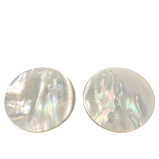 35mm Round MOP Natural White Shell with one 2 mm Hole - - China