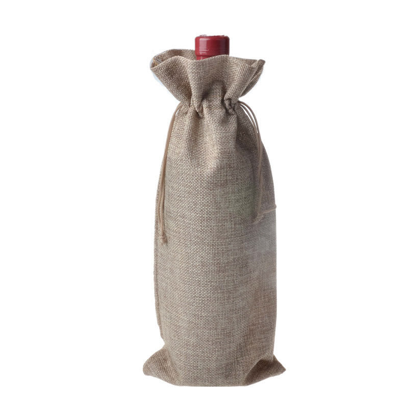 PK/10 Wine Bags - Beige - Linen #5 - 6 x 13.75 inch - with Draw String - NEW920