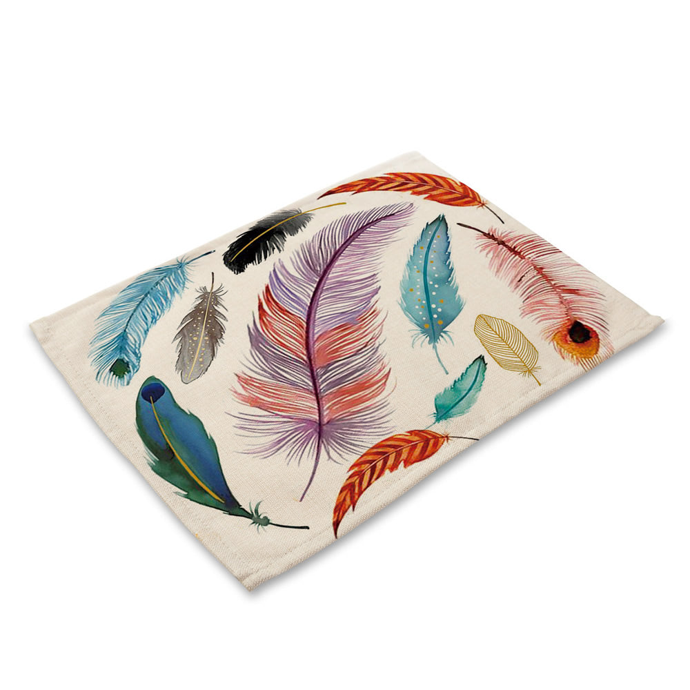 Cotton Place Mat - Big with Small Feathers on Beige - Rectangle - Size 42x32cm - NEW521