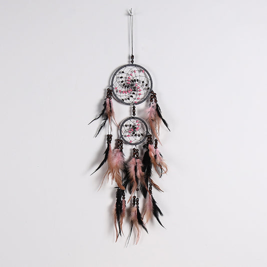 Atrapasueños - Cordón de lino encerado, plumas rosas y madera - 63 cm (24 pulgadas) de largo - NUEVO224