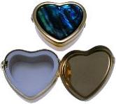 PILL BOX - HEART SHAPE WITH INLAID PAUA SHELL