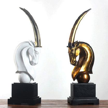 Horned Goat Statue Décor - Gold Color - 24w x 82.5h x 16.5 cm