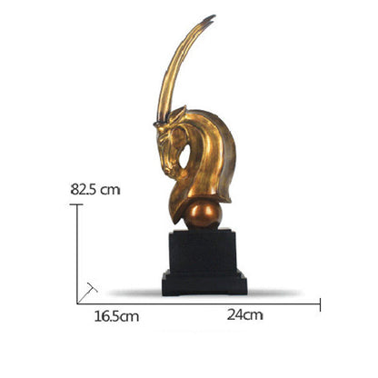 Horned Goat Statue Décor - Gold Color - 24w x 82.5h x 16.5 cm