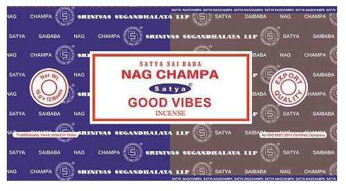 Satya Combo Series - Good Vibes & Nag Champa Incense - Box of 12 Packs Each pack contains 8gms of each scent - 16g NEW421
