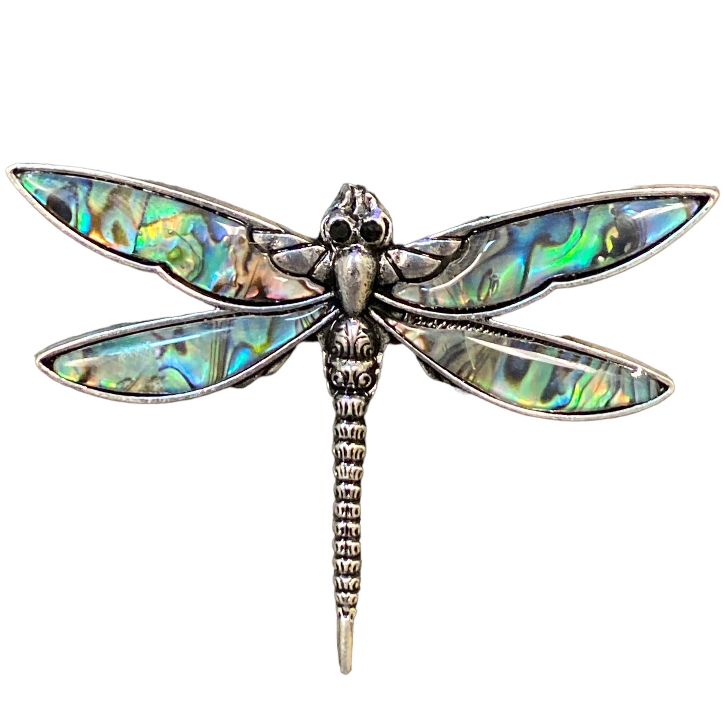 Dragonfly Design Brooch with Abalone Shell inlay - Silver Color Plated Metal - 45mm - China - NEW123