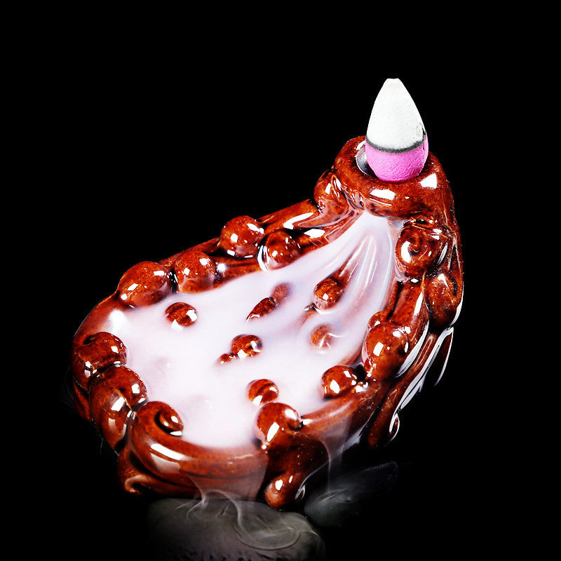 Porcelain Backflow Incense Holder - Brown - 10x7x5cm - China -NEW922