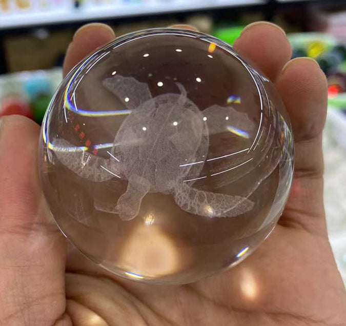 Esfera de vidrio transparente - Tortuga grabada - 6 cm - China - NEW223