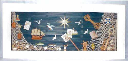 SHADOW BOX WITH NAUTICAL DECOR 35 W x 15-5 inches