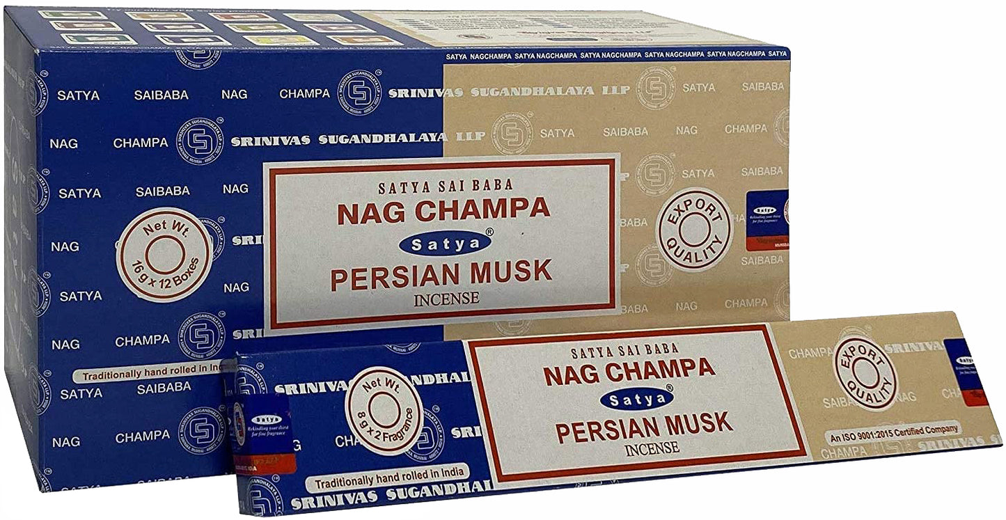 Satya Combo Series - Persian Musk & Nag Champa Incense - Box of 12 Packs Each pack contains 8gms of each scent - 16g NEW421