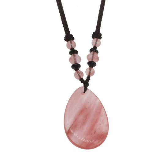 Rose Quartz Gemstone Pendant with Necklace - 42x27mm - Length 12 inch - 26g - NEW922