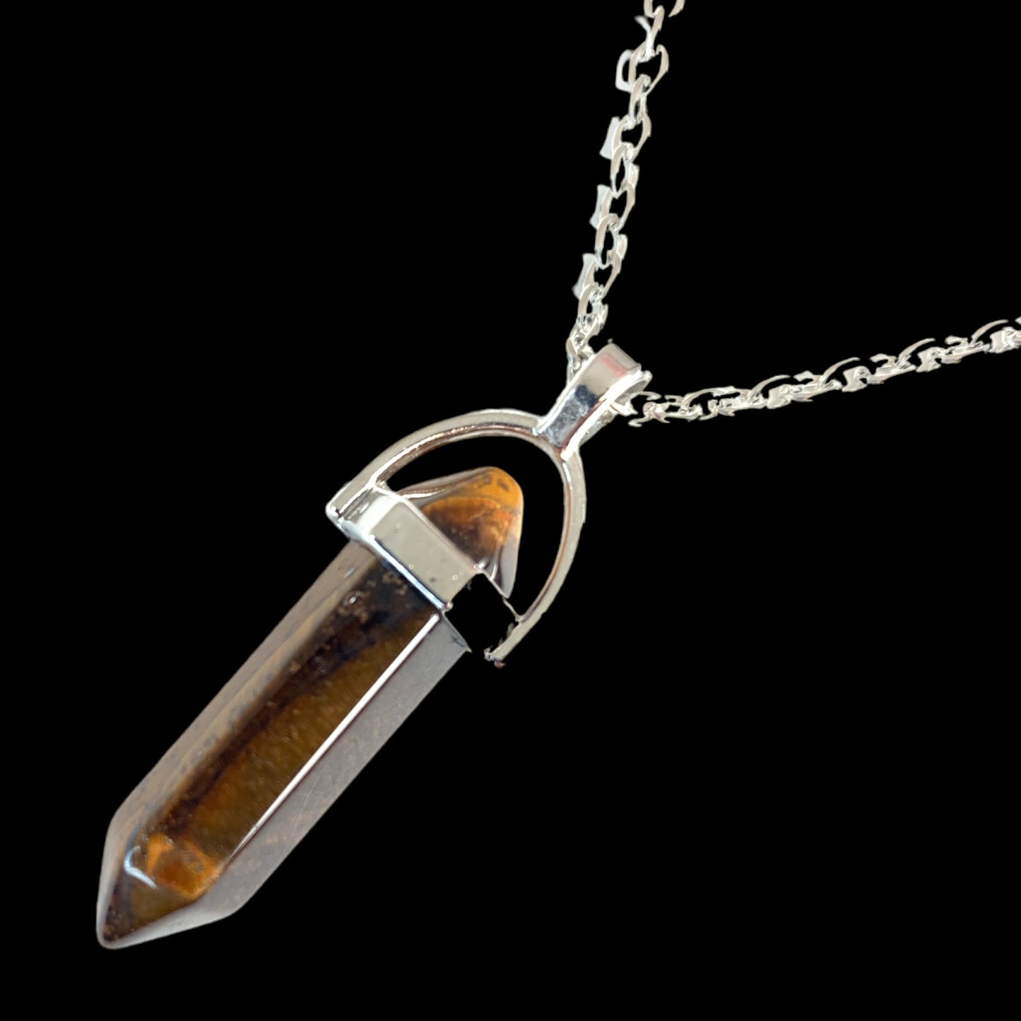 Tigers Eye Double Terminated Pendulum Stone Pendant 13x35mm with 18 Inch Chain 2 lnch Extender Chain - China - NEW922