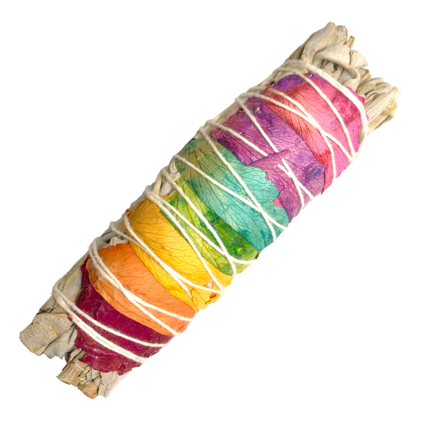 White Sage with Chakra Color Rose Petals - 4 inch Smudge Sticks Bulk