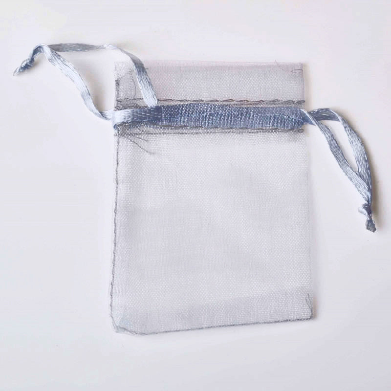 PK/100 Silver 2 x 2.75 inch ORGANZA POUCH BAG - RECTANGLE with Draw String - 5x7cm