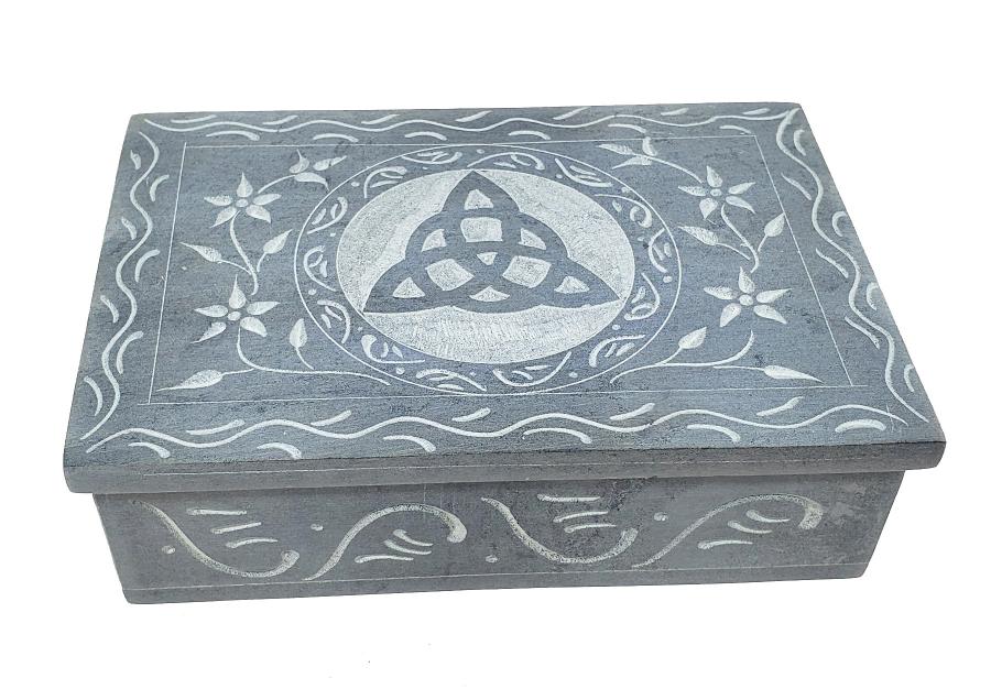 Triquetra Carved Soap Stone Box - 4 x 6 inch - NEW1222