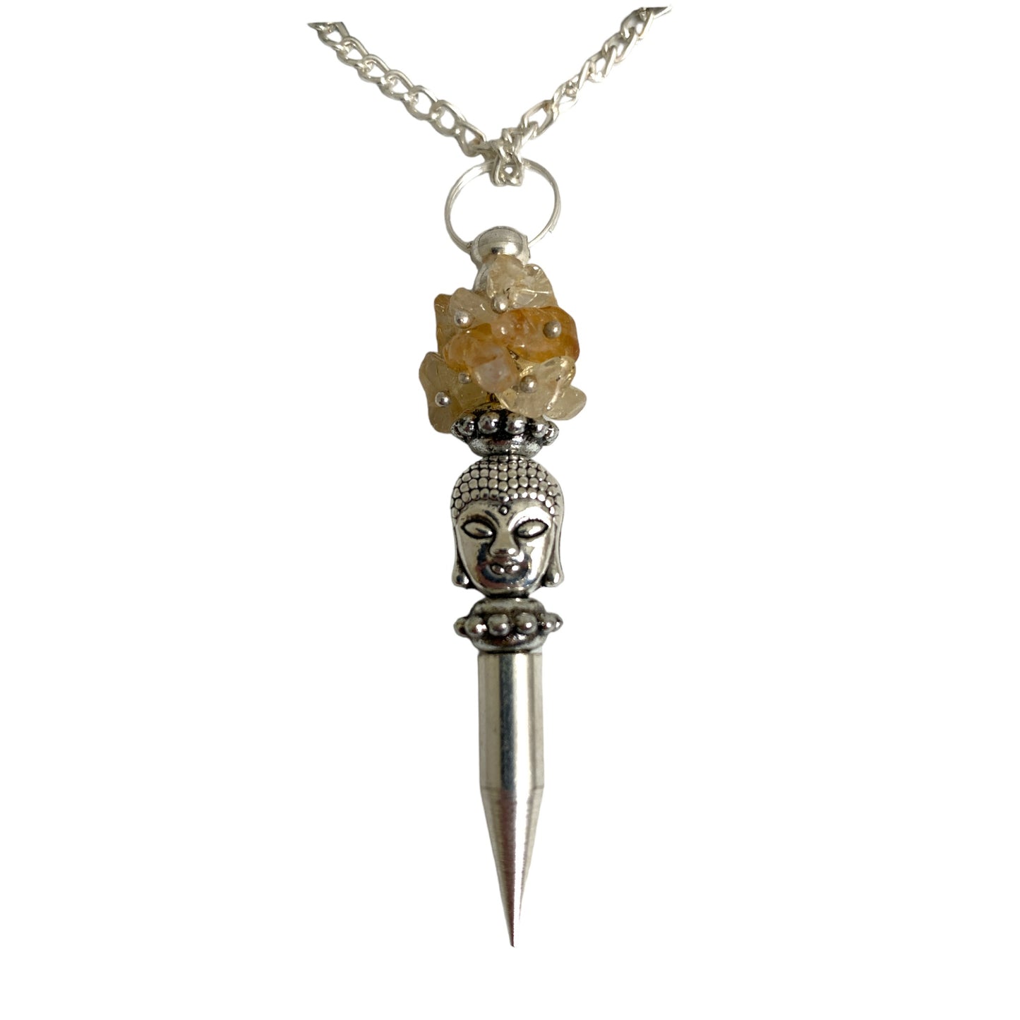 Citrine Buddha Bullet Necklace Silver - 50mm - India - NEW323