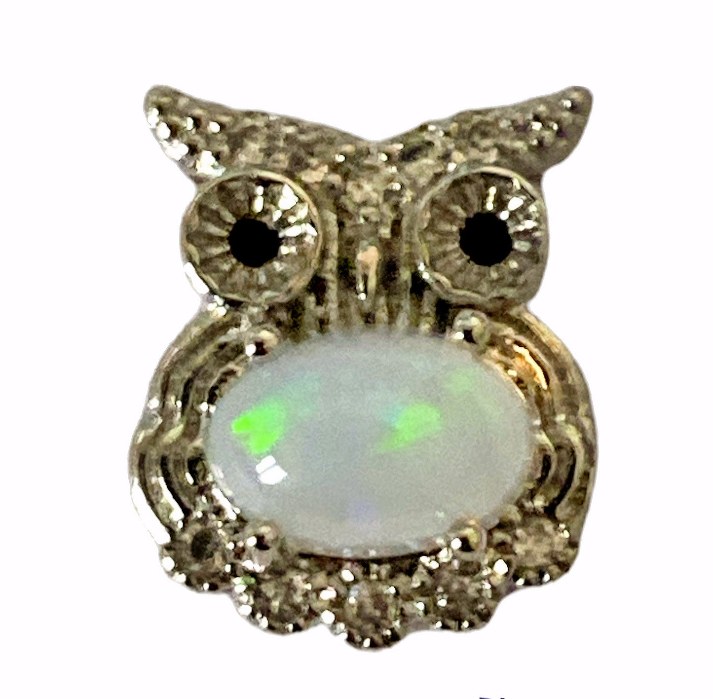 Opal OWL Pendant with Rhinestones - Silver Color Plated Metal - 10x8mm - China - NEW922