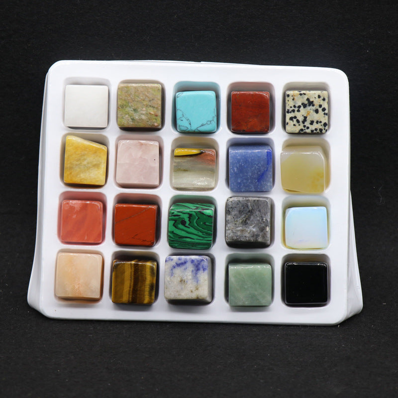 Box Set of 20 Polished Semi Precious Stone Cubes - 18-22mm - China - NEW922