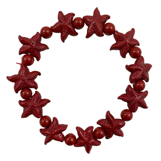 Tibetan Cinnabar Starfish with 8mm Round Bead Bracelet Mala - Approx 7.5 Inch - China - NEW123