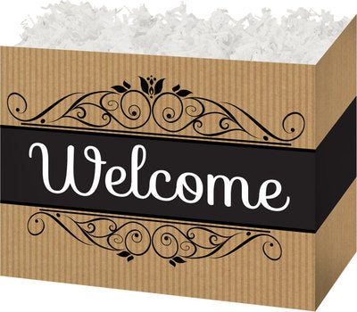 Welcome Kraft Stripes Basket Box - Small  - 6 3/4 x 4 x 5 inches deep (order in 6's)