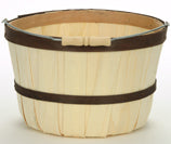 Quarter PECK BASKET with Handle - Natural Wood with 2 Brown Bands 6.5 x 5.25 inch Deep