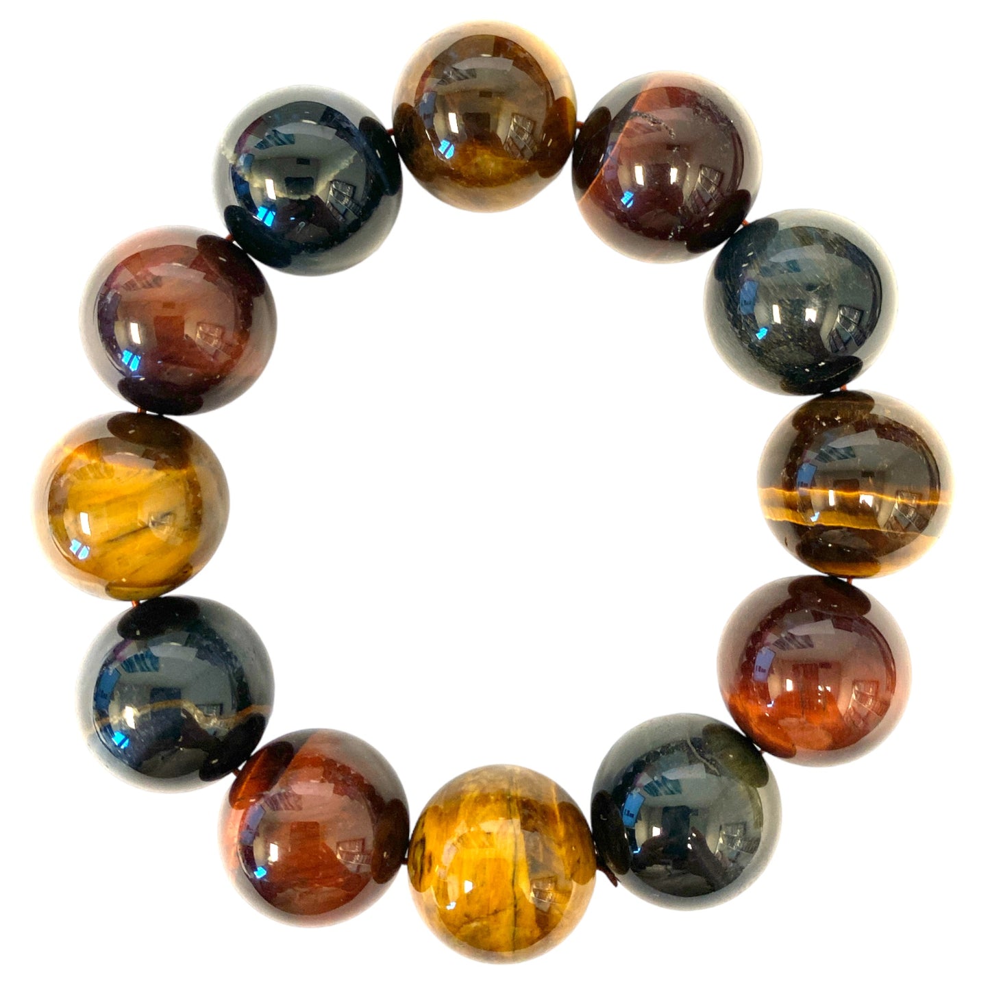 Mixed Tigers Eye 18mm Bracelet - 7.5 inch - Blue Red Yellow - China - NEW323