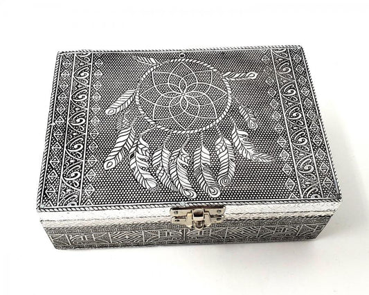 Caja atrapasueños - Metal tallado sobre madera - 12 x 17 cm - NUEVO 1221
