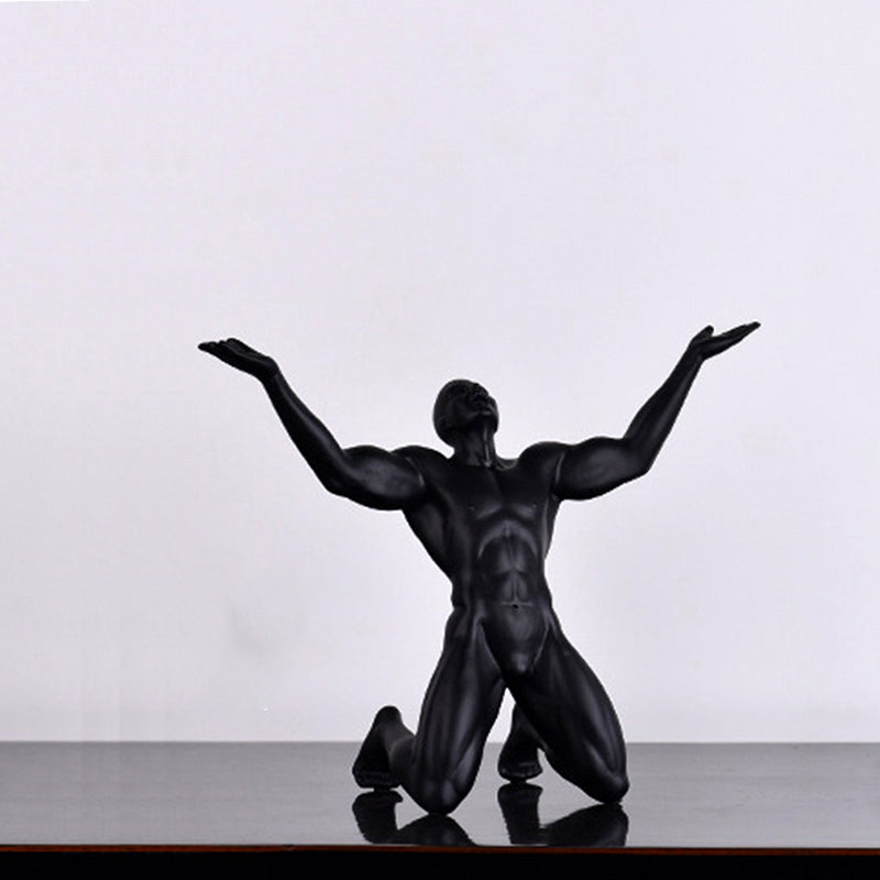 Male Figurine - Matte Black - Resin - 33.5x26x12cm