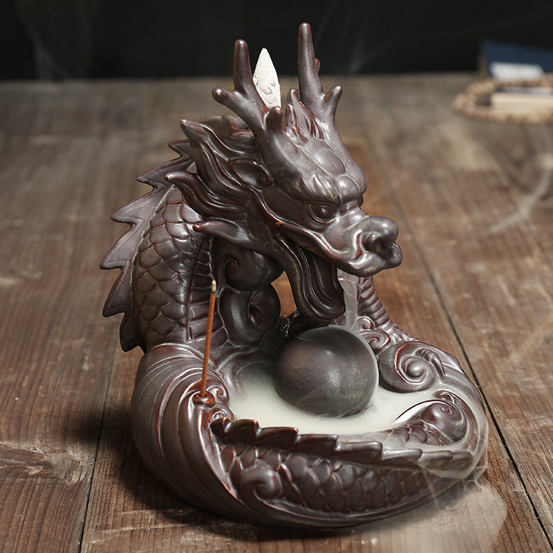 Dragon - Porcelain Backflow Incense Burner - Brown - 150x178mm - China - NEW1122