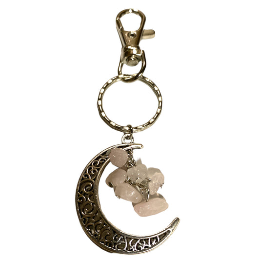 Rose Quartz  - Moon Design Key ring - 4 x 1.25 inch - NEW323