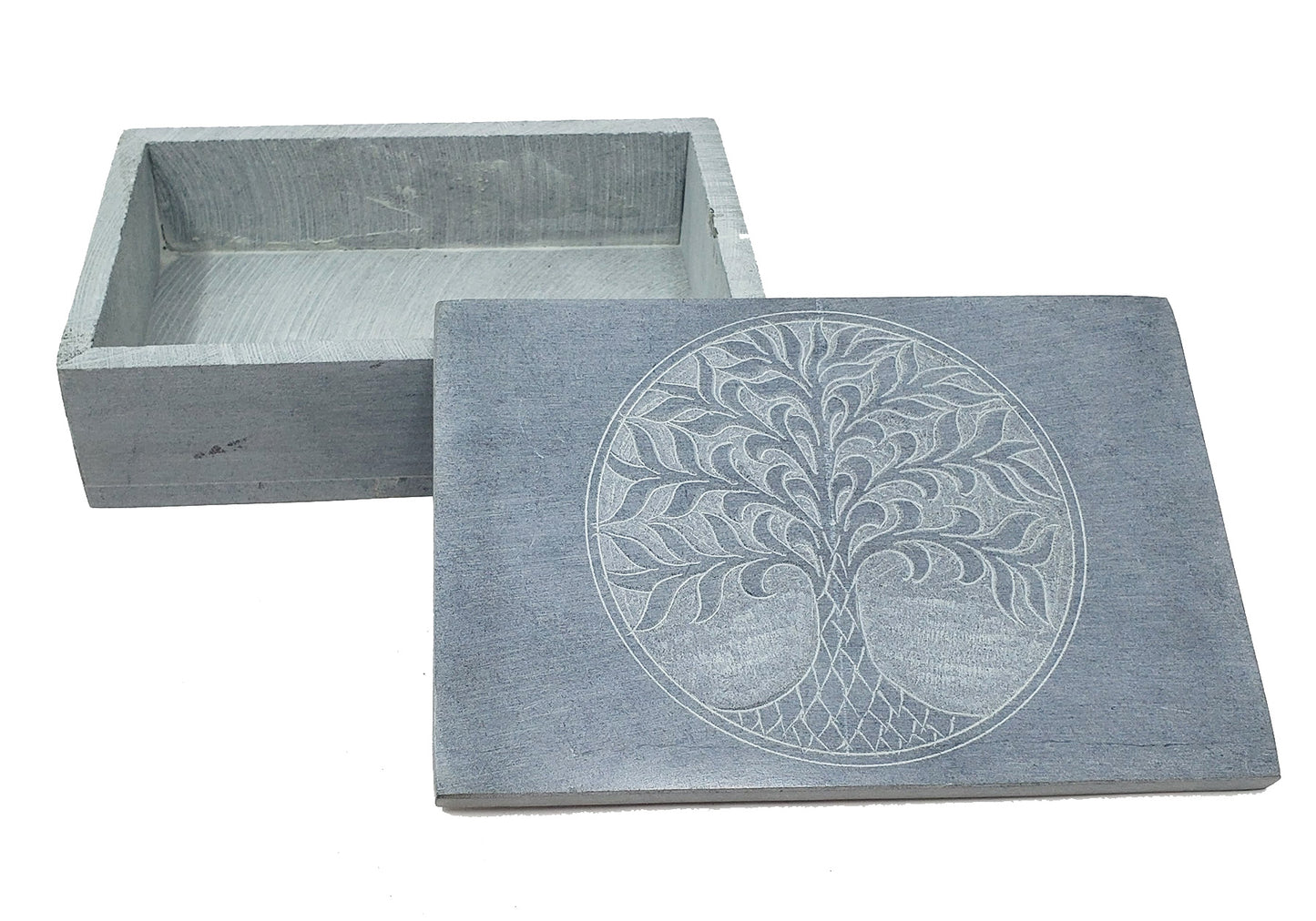 Tree of Life Carved Soap Stone Box - 4 x 6 inch - NEW1222