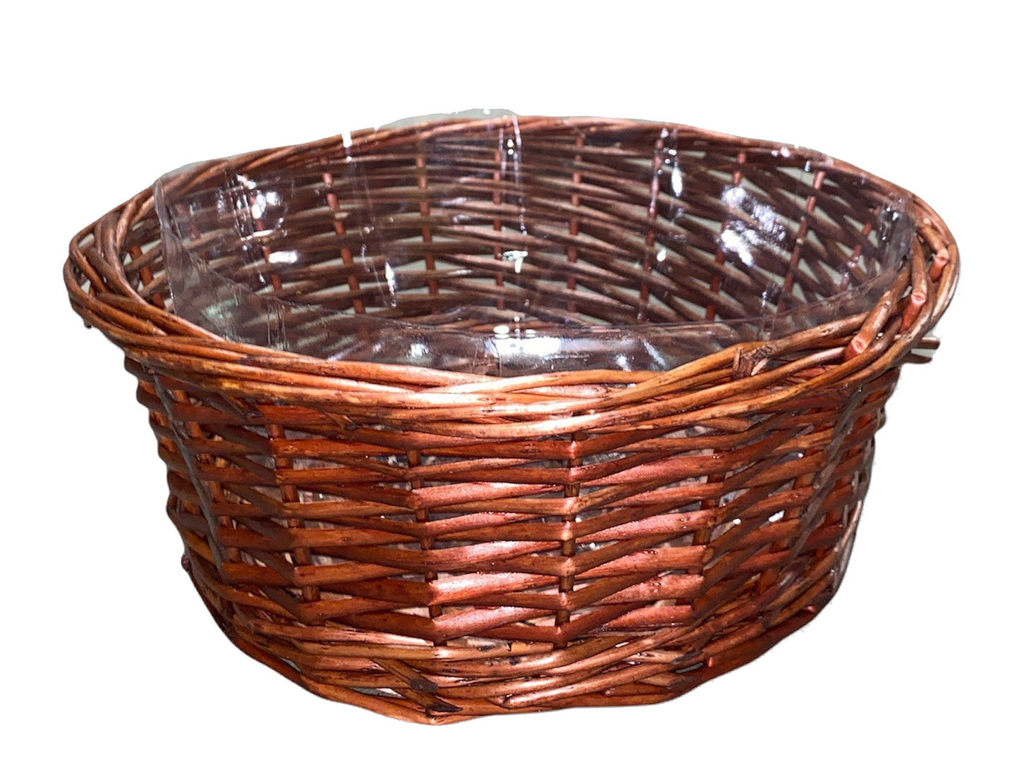 Round Split WILLOW TRAY - 12.36 x 4.78 inch deep - STAINED BROWN - with Hard Liner - fits a 20x30 basket bag - NEW222