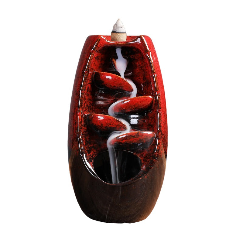 Red - Smoke Flow Backflow Incense Burner - NEW523