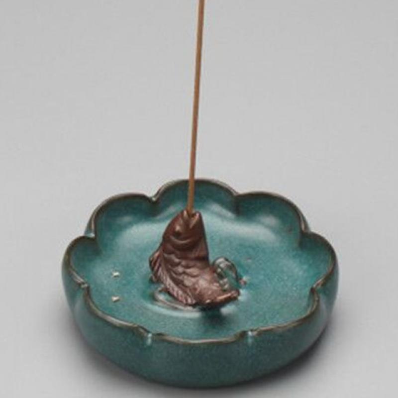 Butterfly Fish Porcelain  Incense Burner - Brown with Blue Green - 9x9x3.5cm - China - NEW922