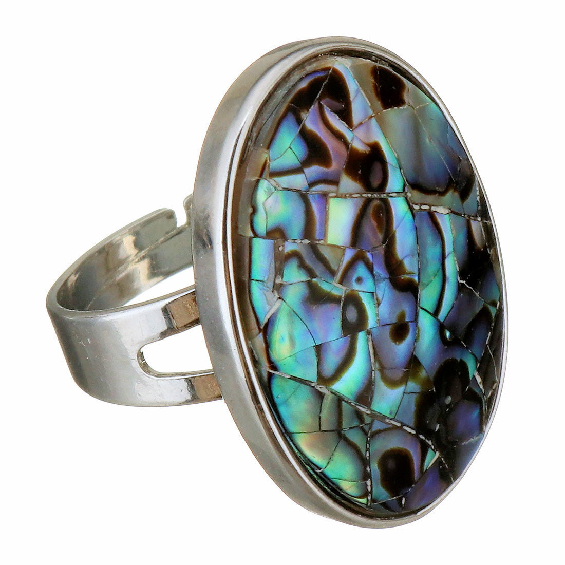 Abalone Shell Oval Brass Ring - Platinum Plated - 28mm Oval - Ring Size 7 - NEW920