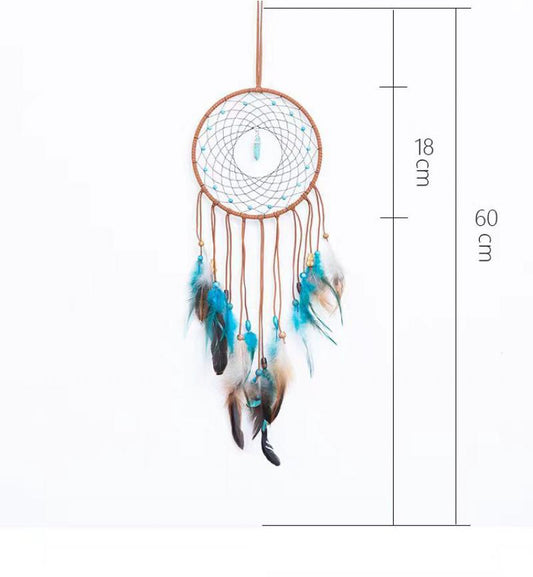 Sun Dream Catcher Feather with Cotton Thread & Velveteen - Blue Turquoise Howlite Center - NEW224