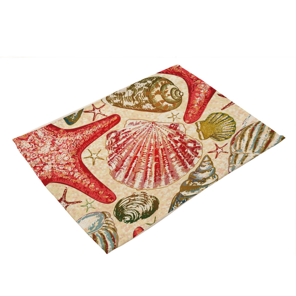 Cotton Place Mat - Starfish & Scallops on Beige - Rectangle - Size 42x32cm - NEW521