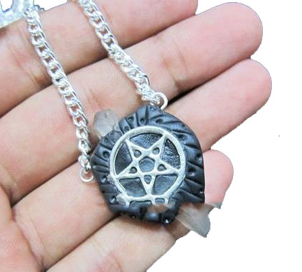 Tibetan Pentacle Necklace with Crystal point - 45mm - NEW121