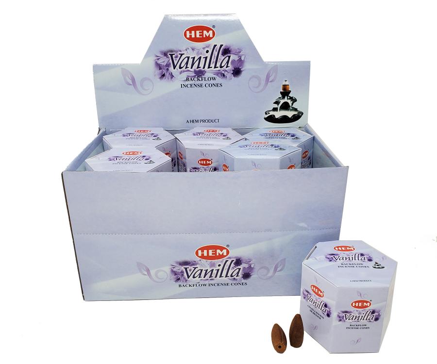 HEM BACKFLOW Cones - Vanilla (12 pack/box) - (40 cones each pack) total 480 Cones - NEW1022