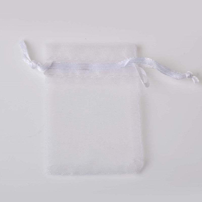 PK/100 WHITE 3.5 x 4.7 inch ORGANZA POUCH BAG - RECTANGLE with Draw String - 9x12cm