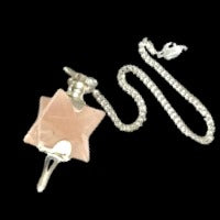 Rose Quartz Metal Mounted Merkaba Star Pendulum - 45mm - India - NEW323