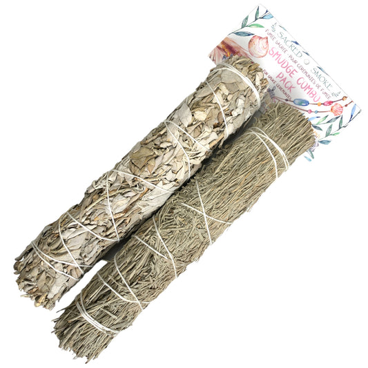 Pack of 2 Blue & White SAGE 8 inch Smudge Sticks Bundles Wands WITH HEADER