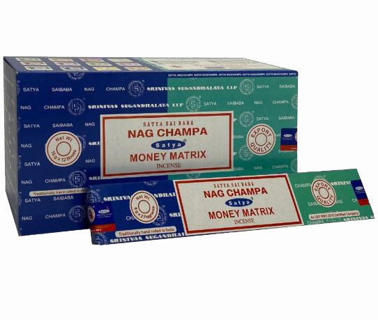 Satya Combo Series - Money Matrix & Nag Champa Incense - Box of 12 Packs Each pack contains 8gms of each scent - 16g NEW421