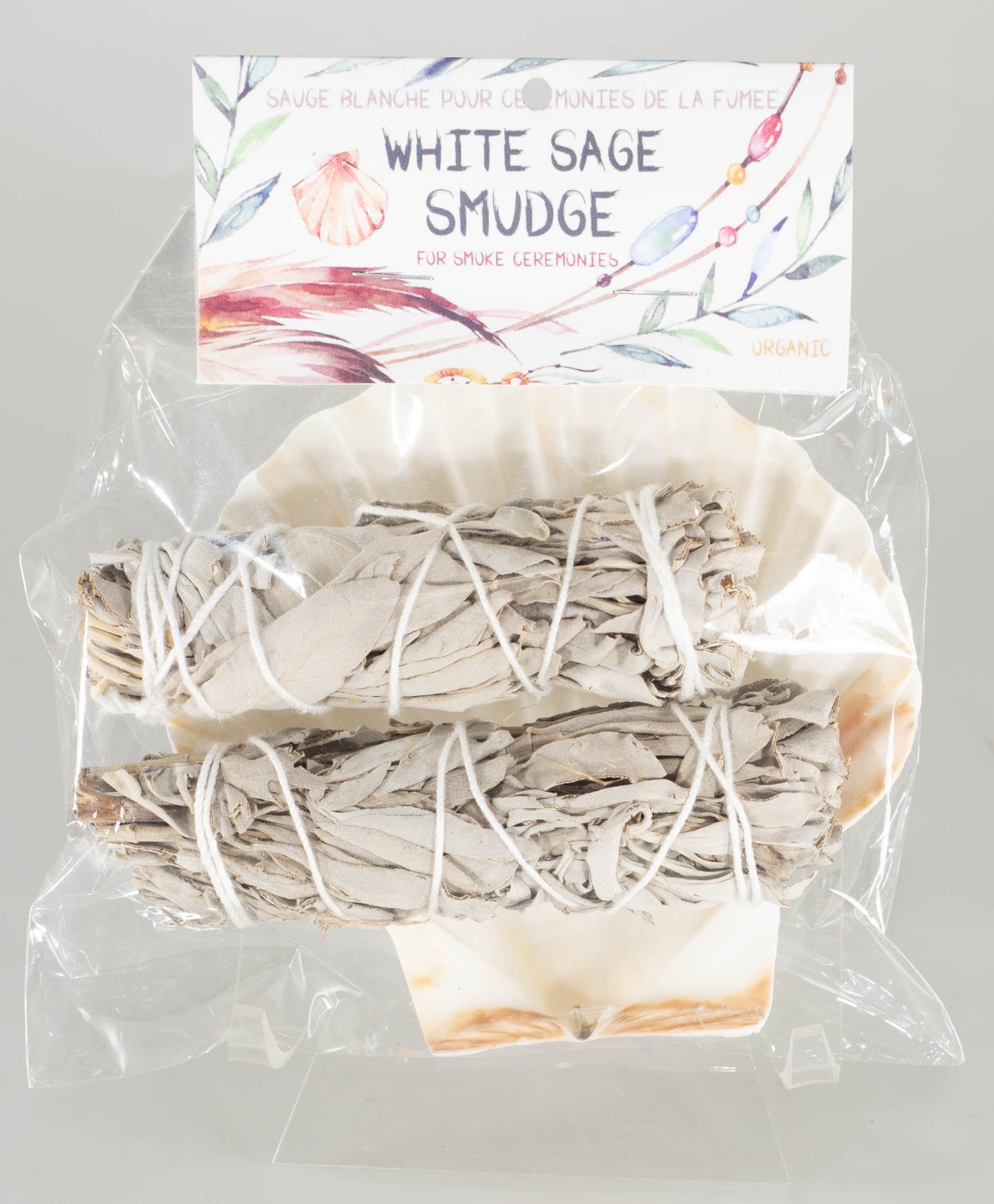 SMUDGE KIT - SCALLOP SHELL 2 WHITE SAGE 4 inch STICKS